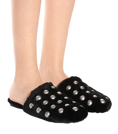 Shop Alexander Wang Amelia Studded Fur Slippers In Black