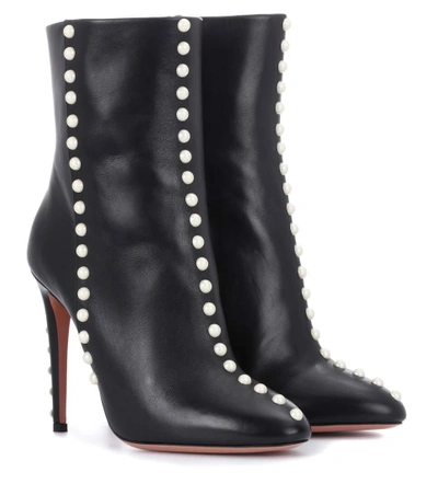 Shop Aquazzura Follie Pearls Leather Ankle Boots