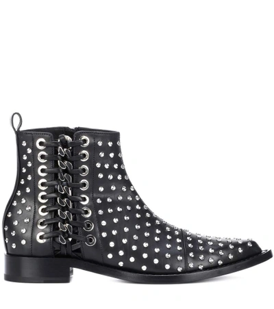 Shop Alexander Mcqueen Braided Chain Leather Ankle Boots In Black