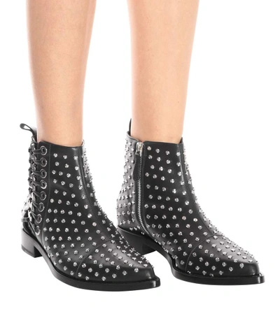 Shop Alexander Mcqueen Braided Chain Leather Ankle Boots In Black