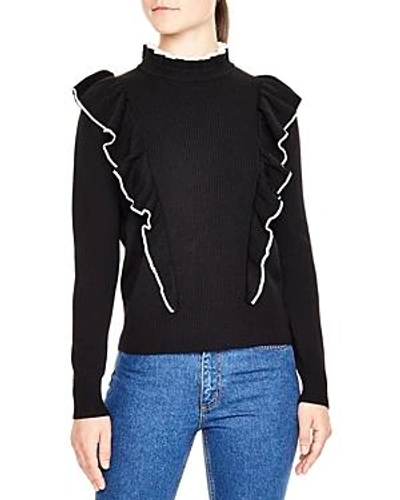 Shop Sandro Nikita Ruffle Sweater In Black