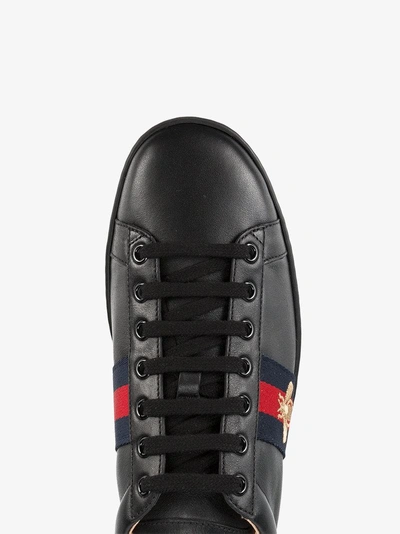 Shop Gucci Black Ace Bee Leather Sneakers