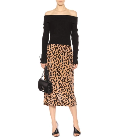 Shop Diane Von Furstenberg Wool-blend Off-the-shoulder Top In Black