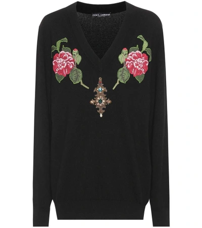 Shop Dolce & Gabbana Embellished Cashmere Sweater In Black