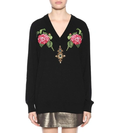 Shop Dolce & Gabbana Embellished Cashmere Sweater In Black
