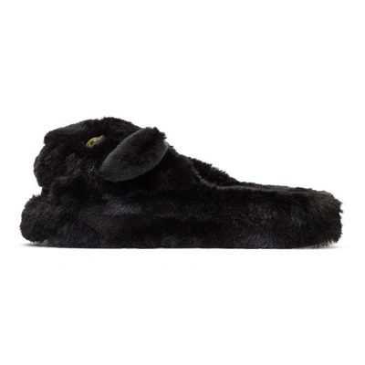 Shop Dolce & Gabbana Black Faux Fur Puma Slippers