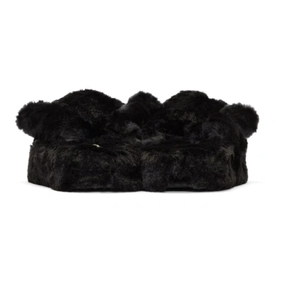 Shop Dolce & Gabbana Black Faux Fur Puma Slippers