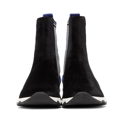 Shop Fendi Black & Blue Logo Velvet High-top Sneakers
