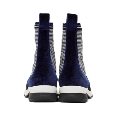 Shop Fendi Black & Blue Logo Velvet High-top Sneakers