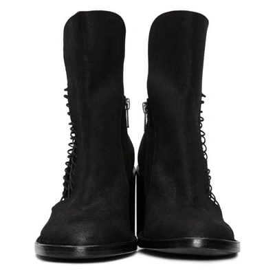 Shop Ann Demeulemeester Black Suede Closer Lace-up Boots In 352 099 Black