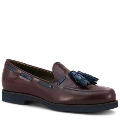 Shop Tod's Loafers In Leather In Burgundy/blue