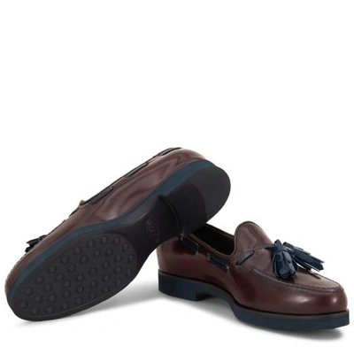 Shop Tod's Loafers In Leather In Burgundy/blue