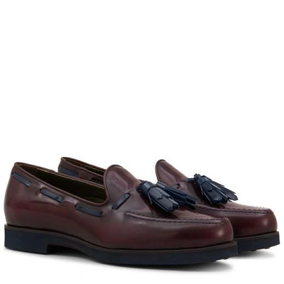 Shop Tod's Loafers In Leather In Burgundy/blue