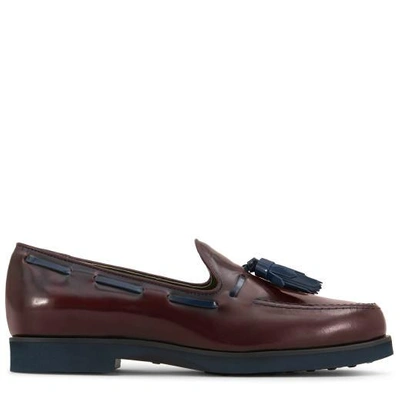 Shop Tod's Loafers In Leather In Burgundy/blue