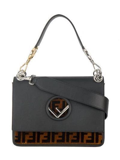 Shop Fendi Black & Brown Leather Kan I F Handbag