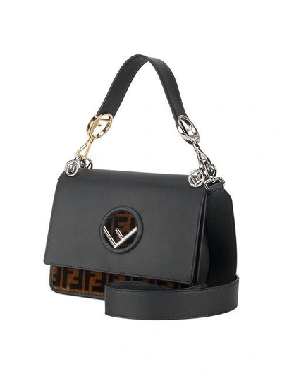 Shop Fendi Black & Brown Leather Kan I F Handbag