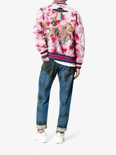Shop Gucci Dragon Appliquéd Bomber Jacket In Pink/purple