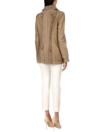 Shop Versace Double Breasted Pea Coat In Khaki
