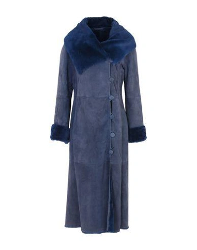 Shop Armani Collezioni Coats In Dark Blue