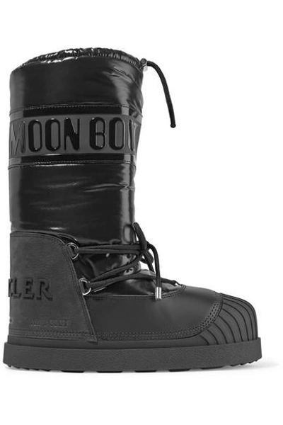 Shop Moncler Moon Boot Venus Shell And Textured-leather Snow Boots In Black