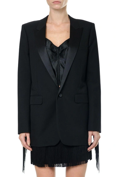 Shop Saint Laurent Cool Wool Fringed Blazer In Black