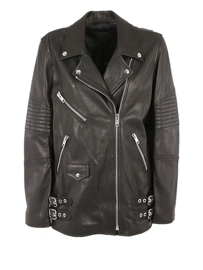 Shop Alexander Wang Off Center Zip Fastening Biker Jacket In Onyx