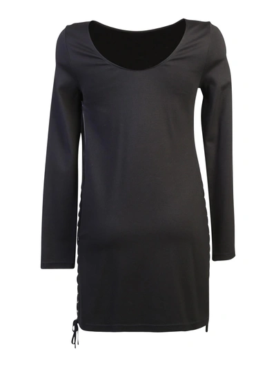 Shop Mcq By Alexander Mcqueen Laceup Long Sleeves Mini Dress In Black