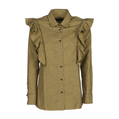 Shop Golden Goose Deluxe Brand Mini Check Frill Blouse In Yellow-black
