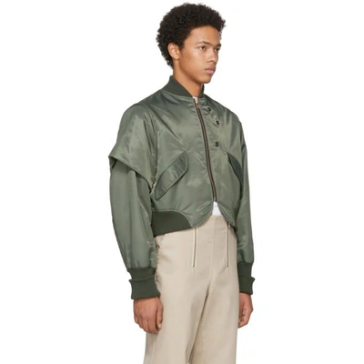 Shop Vejas Green Asymmetric Flap Bomber Jacket