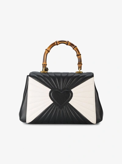 Shop Gucci Black White Queen Margaret Leather Tote Bag