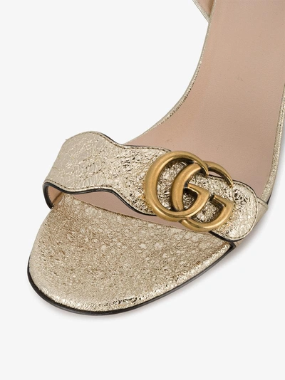 Shop Gucci Gold Tone Gg Marmont 75 Leather Sandals - Women's - Leather/metal In Metallic