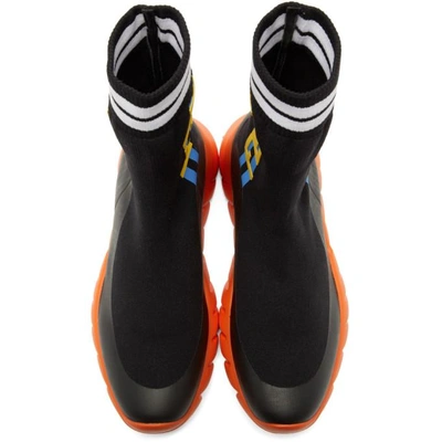 Shop Fendi Black & Orange Sock 'think ' High-top Sneakers