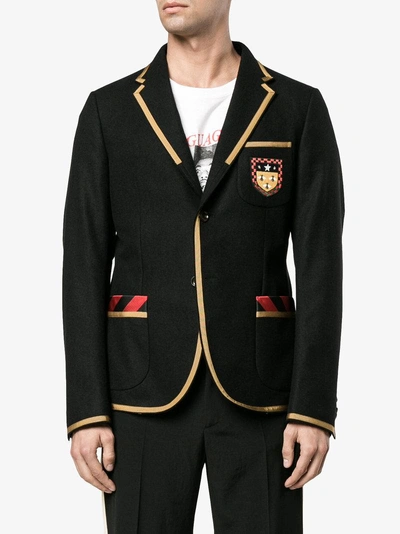 Gucci Cambridge Felt Jacket With Crest In Black | ModeSens