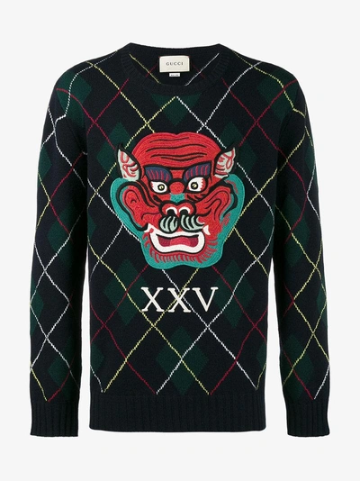 Shop Gucci Appliquéd Argyle Jumper