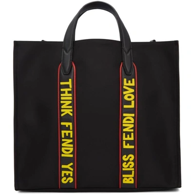 Shop Fendi Black Nylon 'think ' 'yes' Tote