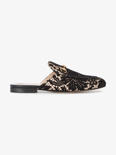 Shop Gucci Black Princetown Lace Mules