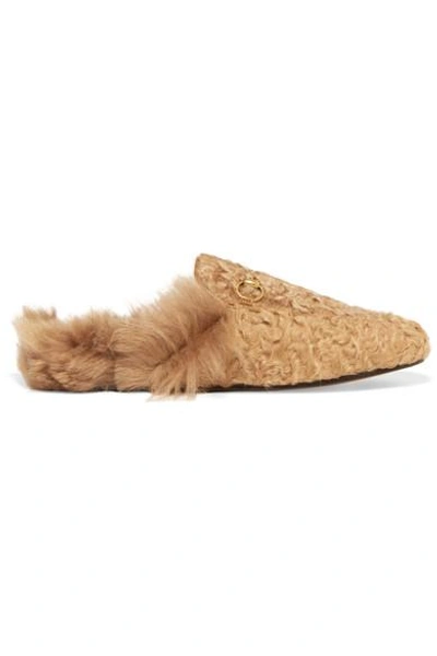 Shop Gucci Princetown Horsebit-detailed Shearling Slippers In Beige