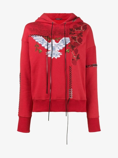 Shop Alexander Mcqueen Embroidered Cotton Hoodie In Red