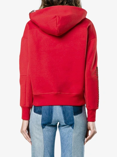 Shop Alexander Mcqueen Embroidered Cotton Hoodie In Red