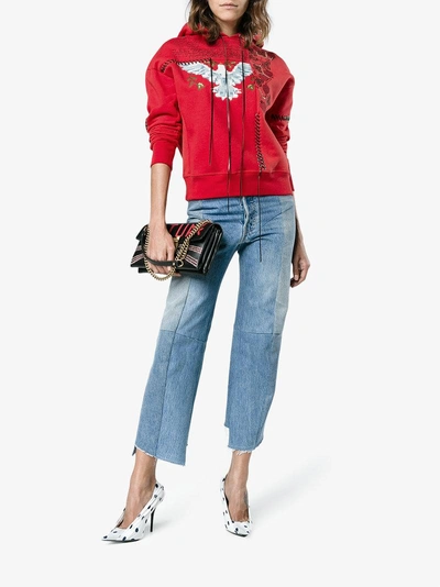 Shop Alexander Mcqueen Embroidered Cotton Hoodie In Red