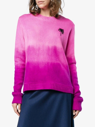 Shop The Elder Statesman Pink Tie Dye Palm Tree Cashmere Sweater In Pink&purple