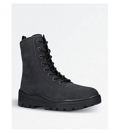 Shop Yeezy Season 5 Nubuck-leather Military Boots In Black