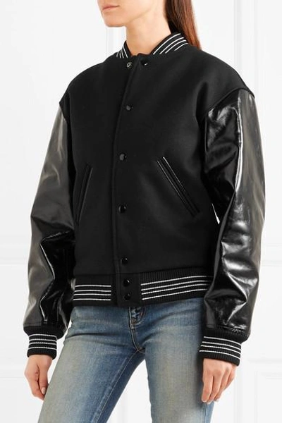 Shop Saint Laurent Teddy Wool-blend And Leather Bomber Jacket