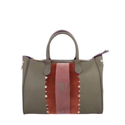 Shop Trussardi Blondie Faux Leather Tote Bag In Military Green
