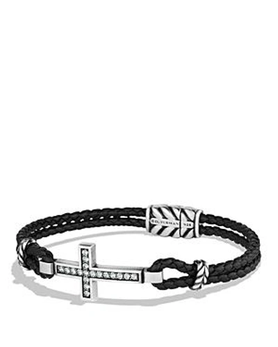 Shop David Yurman Cross Bracelet With Gray Sapphires And Blue Lace Agate In Black
