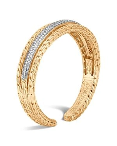 Shop John Hardy 18k Yellow Gold Classic Chain Pave Diamond Small Kick Cuff In White/gold