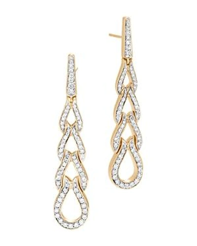 Shop John Hardy 18k Yellow Gold Classic Chain Pave Diamond Long Drop Earrings In White/gold