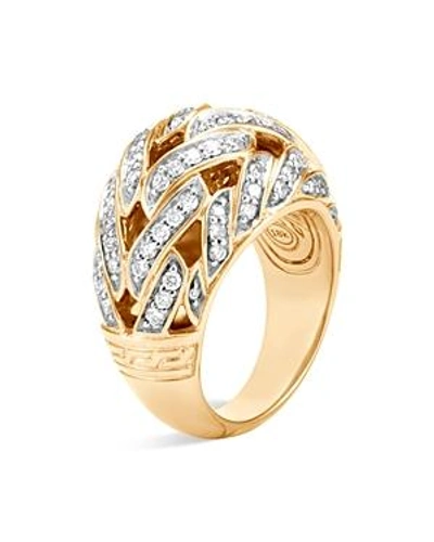 Shop John Hardy 18k Yellow Gold Classic Chain Pave Diamond Dome Ring In White/gold