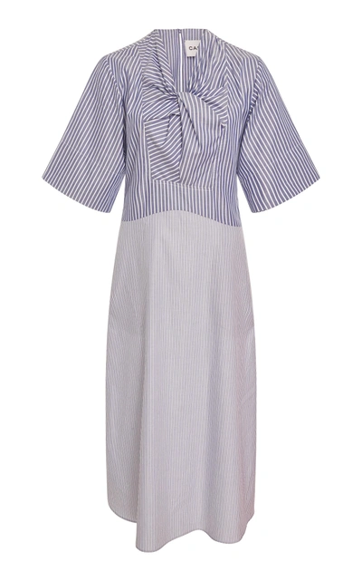 Shop Carven Bow-embellished Cotton Dress In Stripe