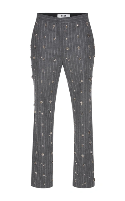 Shop Msgm Embellished Pinstripe Pants In Stripe